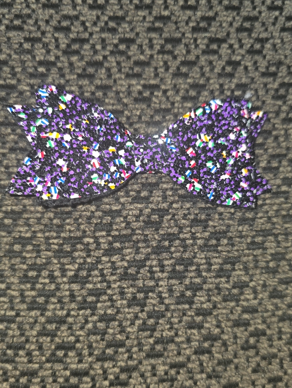 Kids Glitter Bow Hair Clip in Purple with Multicolor Flecks